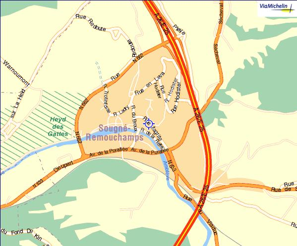 Plan d'accès à la salle de Remouchamps